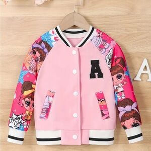 Cute Cartoon Girl's Alphabet 'A' Pattern Baseball Jacket -